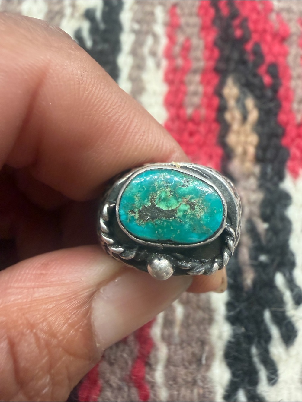 Vintage Royston turquoise ring wide band size 8 sterling silver